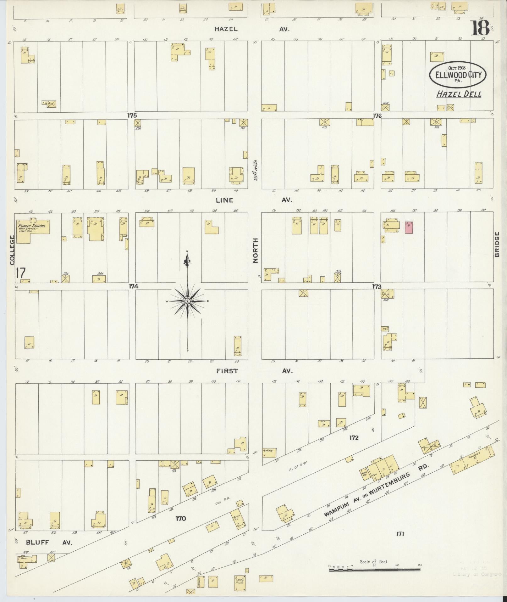 Sanborn Fire Insurance Map from Ellwood City, Lawrence County, Pennsylvania (1908), Sheet #0018 - Historic Sanborn Fire Insurance Map Print, vintage old map wall art, antique decor, genealogy gift, Pennsylvania Pennsylvania map