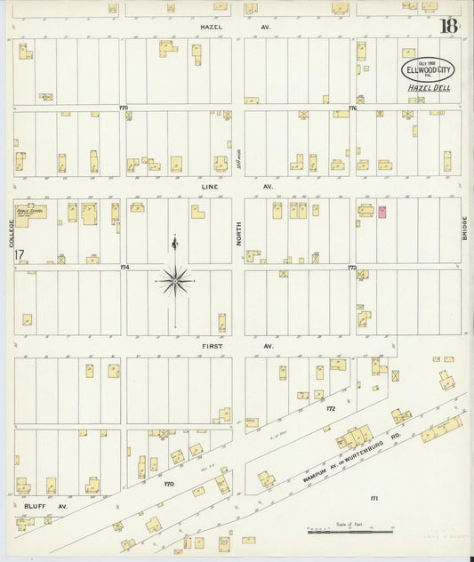 Sanborn Fire Insurance Map from Ellwood City, Lawrence County, Pennsylvania (1908), Sheet #0018 - Historic Sanborn Fire Insurance Map Print, vintage old map wall art, antique decor, genealogy gift, Pennsylvania Pennsylvania map
