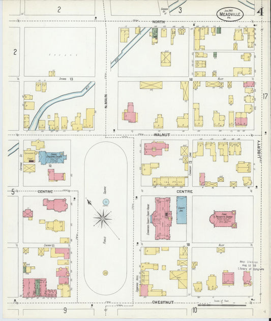 Sanborn Fire Insurance Map from Meadville, Crawford County, Pennsylvania (1901), Sheet #0004 - Historic Sanborn Fire Insurance Map Print, vintage old map wall art, antique decor, genealogy gift, Pennsylvania Pennsylvania map