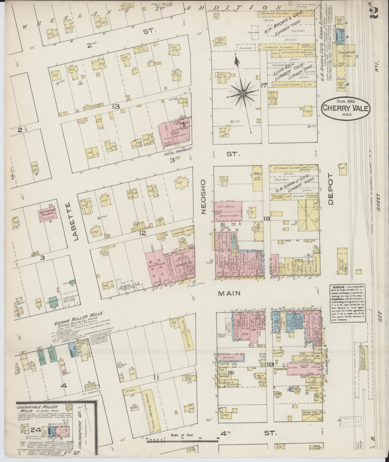 Sanborn Fire Insurance Map from Cherryvale, Montgomery County, Kansas (1885), Sheet #0002 - Historic Sanborn Fire Insurance Map Print, vintage old map wall art, antique decor, genealogy gift, Kansas Kansas map