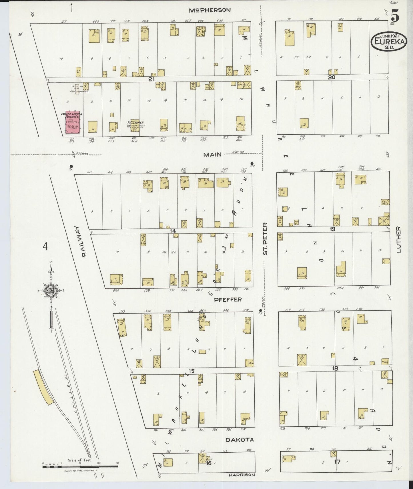 Sanborn Fire Insurance Map from Eureka, McPherson County, South Dakota (1921), Sheet #0005 - Complete Map Set gallery image, historic Sanborn map, vintage wall art, South Dakota South Dakota