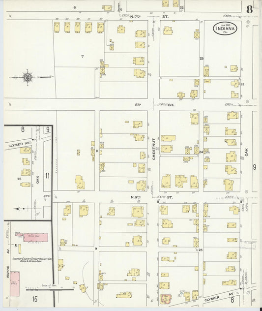 Sanborn Fire Insurance Map from Indiana, Indiana County, Pennsylvania (1910), Sheet #0008 - Historic Sanborn Fire Insurance Map Print, vintage old map wall art, antique decor, genealogy gift, Sanborn Fire Insurance Map from Indiana Indiana map