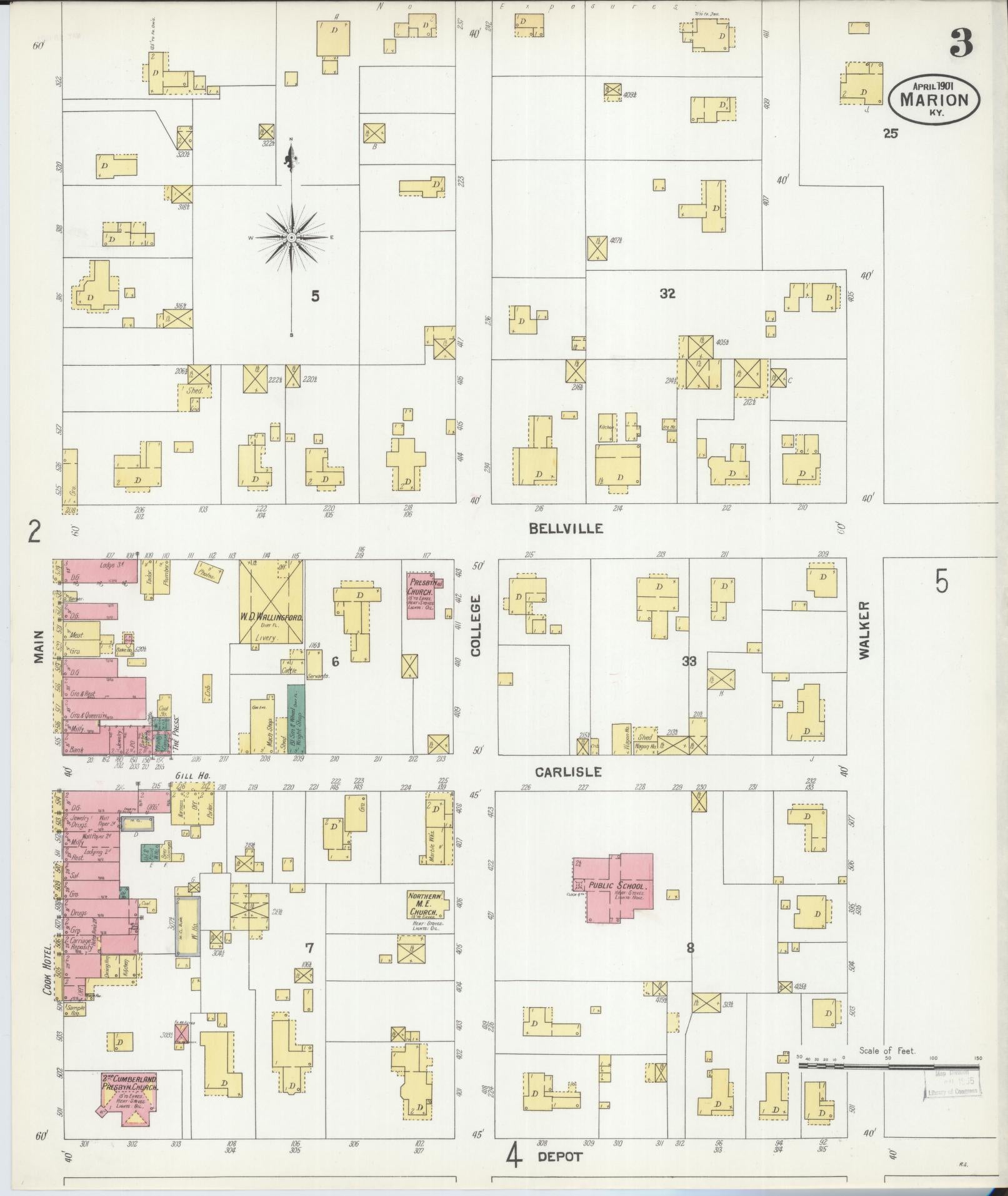 Sanborn Fire Insurance Map from Marion, Crittenden County, Kentucky (1901), Sheet #0003 - Complete Map Set gallery image, historic Sanborn map, vintage wall art, Kentucky Kentucky