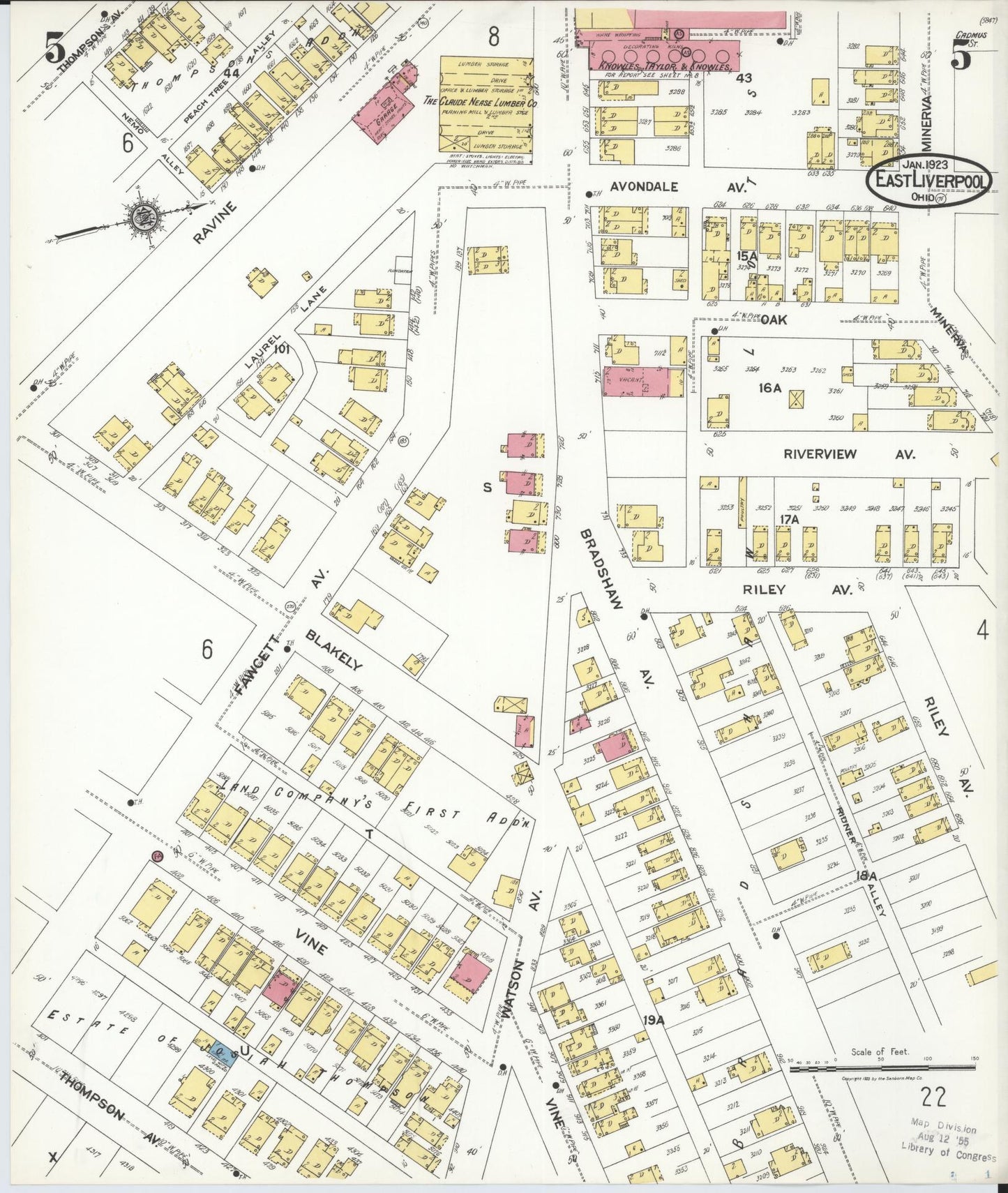 Sanborn Fire Insurance Map from East Liverpool, Columbiana County, Ohio (1923), Sheet #0005 - Historic Sanborn Fire Insurance Map Print, vintage old map wall art, antique decor, genealogy gift, Ohio Ohio map