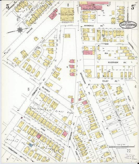 Sanborn Fire Insurance Map from East Liverpool, Columbiana County, Ohio (1923), Sheet #0005 - Historic Sanborn Fire Insurance Map Print, vintage old map wall art, antique decor, genealogy gift, Ohio Ohio map
