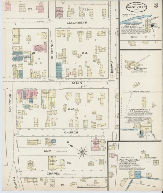 Sanborn Fire Insurance Map from Dansville, Livingston County, New York (1886), Sheet #0003 - Historic Sanborn Fire Insurance Map Print, vintage old map wall art, antique decor, genealogy gift, New York New York map