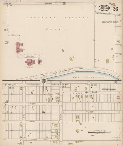 Sanborn Fire Insurance Map from Lakeland, Polk County, Florida (1922), Sheet #0026 - Complete Map Set gallery image, historic Sanborn map, vintage wall art, Florida Florida