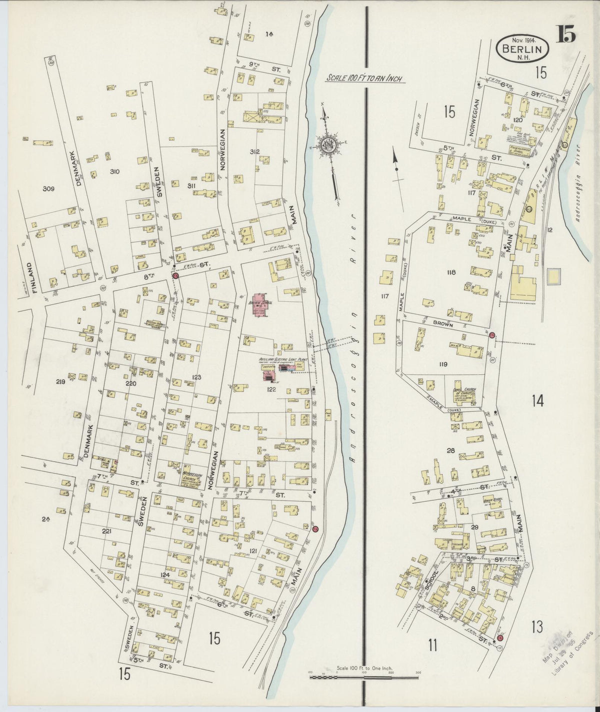 Sanborn Fire Insurance Map from Berlin, Coos County, New Hampshire (1914), Sheet #0015 - Complete Map Set gallery image, historic Sanborn map, vintage wall art, New Hampshire New Hampshire