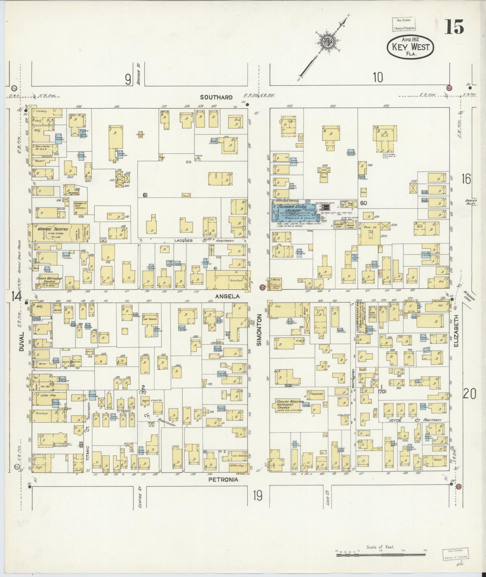 Sanborn Fire Insurance Map from Key West, Monroe County, Florida (1912), Sheet #0015 - Complete Map Set gallery image, historic Sanborn map, vintage wall art, Florida Florida