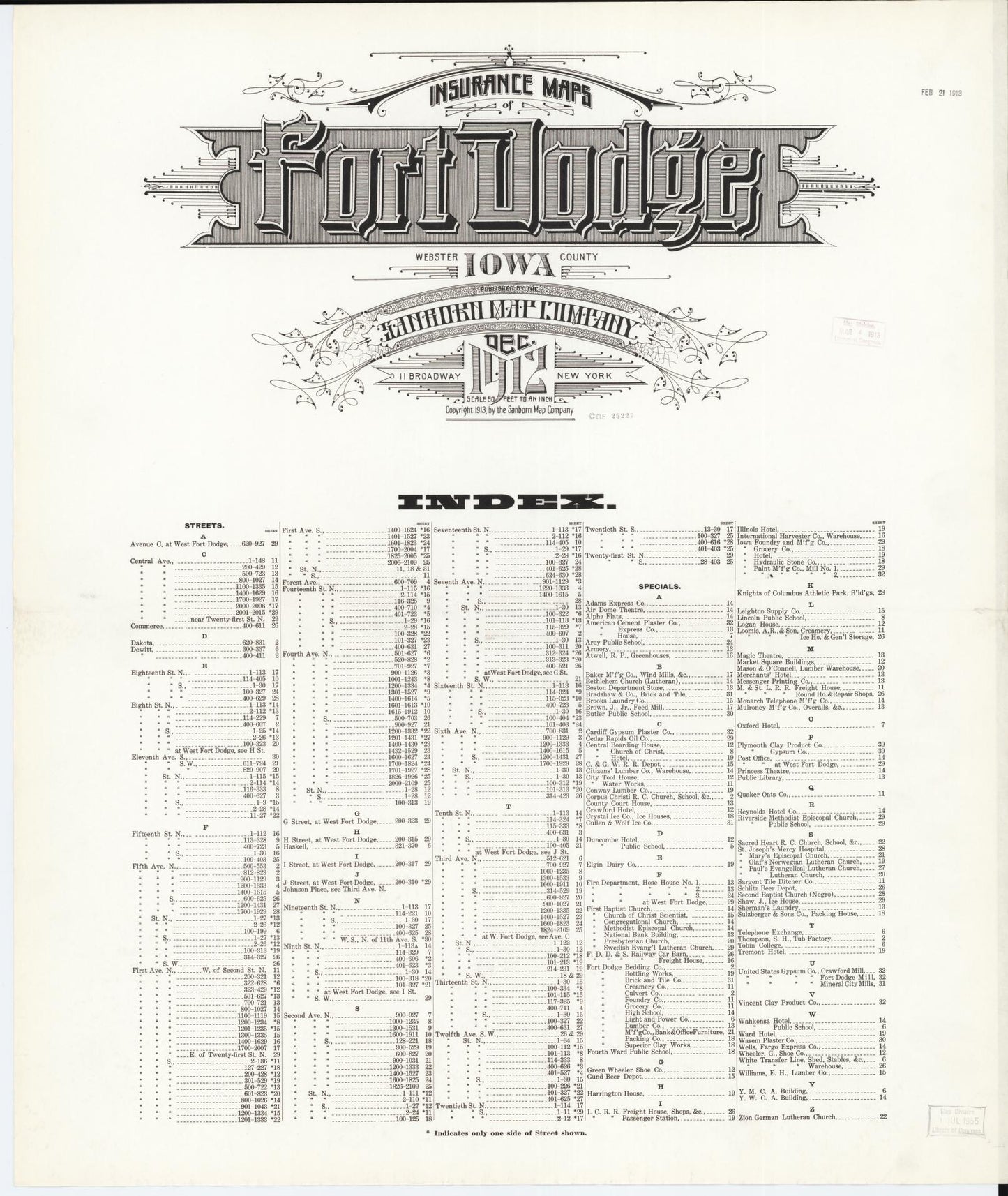 Sanborn Fire Insurance Map from Fort Dodge, Webster County, Iowa (1912), Sheet #0001 - Historic Sanborn Fire Insurance Map Print, vintage old map wall art