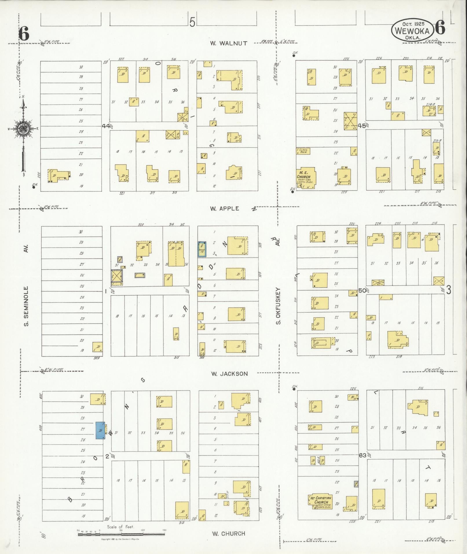Sanborn Fire Insurance Map from Wewoka, Seminole County, Oklahoma (1925), Sheet #0006 - Complete Map Set gallery image, historic Sanborn map, vintage wall art, Oklahoma Oklahoma