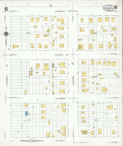 Sanborn Fire Insurance Map from Wewoka, Seminole County, Oklahoma (1925), Sheet #0006 - Complete Map Set gallery image, historic Sanborn map, vintage wall art, Oklahoma Oklahoma