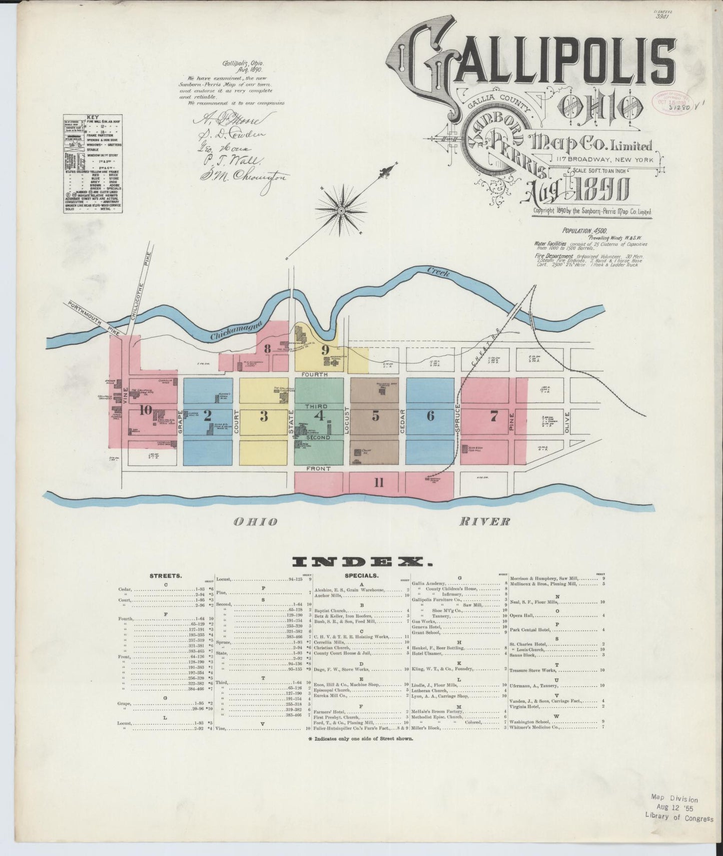 Sanborn Fire Insurance Map from Gallipolis, Gallia County, Ohio (1890), Sheet #0001 - Historic Sanborn Fire Insurance Map Print, vintage old map wall art, antique decor, genealogy gift, Ohio Ohio map