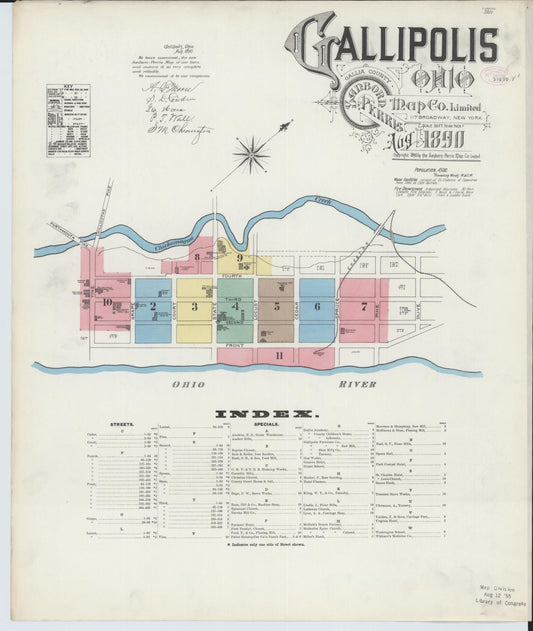 Sanborn Fire Insurance Map from Gallipolis, Gallia County, Ohio (1890), Sheet #0001 - Historic Sanborn Fire Insurance Map Print, vintage old map wall art, antique decor, genealogy gift, Ohio Ohio map