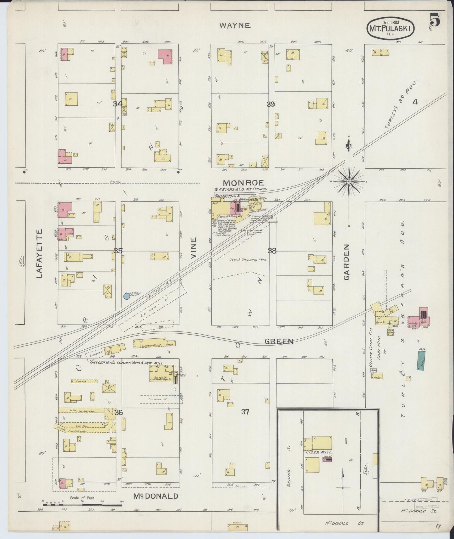 Sanborn Fire Insurance Map from Mount Pulaski, Logan County, Illinois (1893), Sheet #0005 - Complete Map Set gallery image, historic Sanborn map, vintage wall art, Illinois Illinois