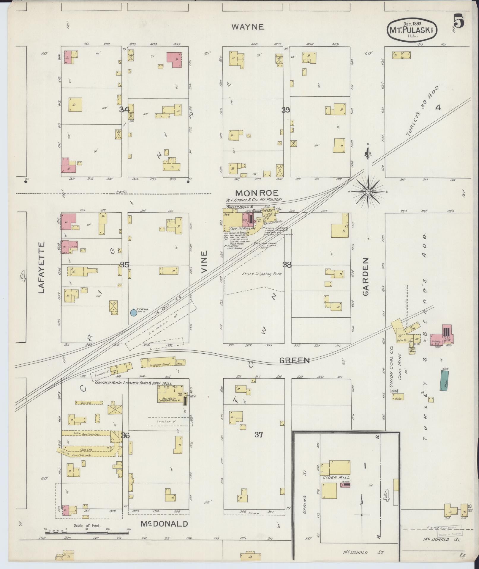 Sanborn Fire Insurance Map from Mount Pulaski, Logan County, Illinois (1893), Sheet #0005 - Complete Map Set gallery image, historic Sanborn map, vintage wall art, Illinois Illinois