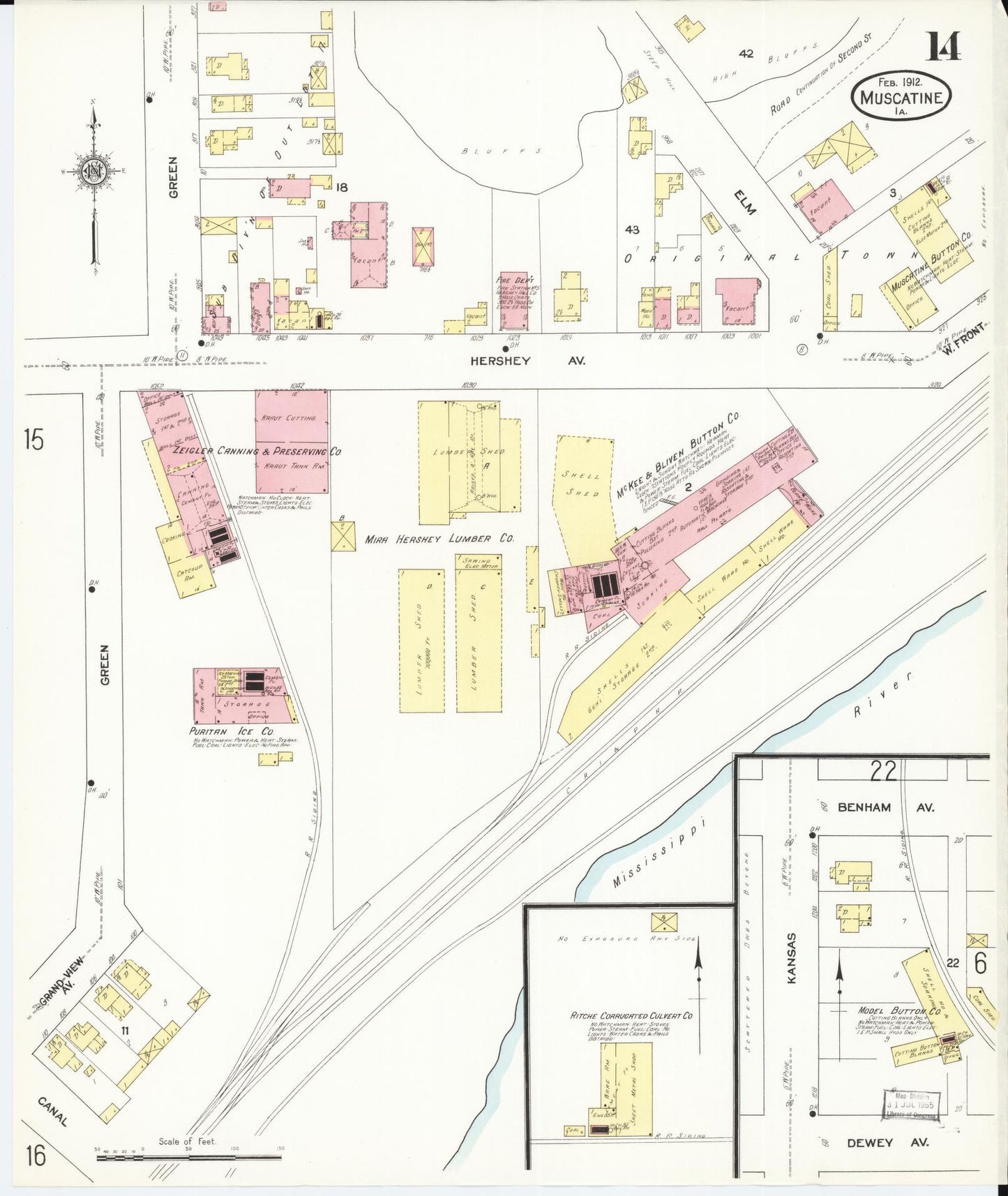 Sanborn Fire Insurance Map from Muscatine, Muscatine County, Iowa (1912), Sheet #0014 - Historic Sanborn Fire Insurance Map Print