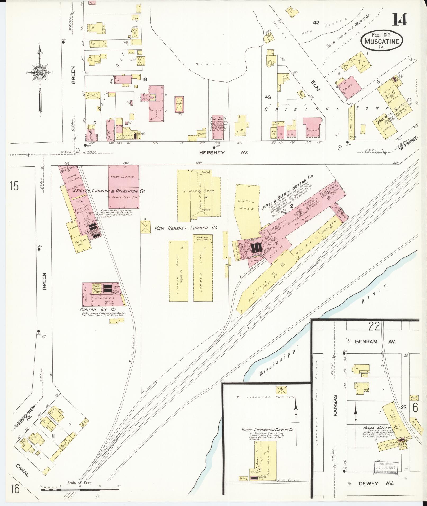 Sanborn Fire Insurance Map from Muscatine, Muscatine County, Iowa (1912), Sheet #0014 - Historic Sanborn Fire Insurance Map Print