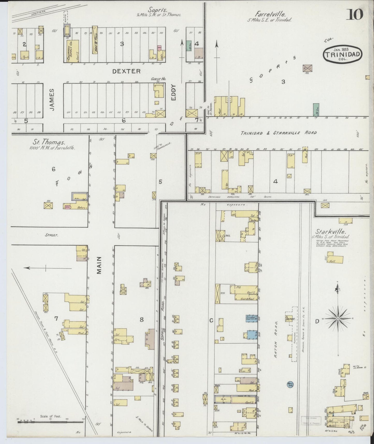 Sanborn Fire Insurance Map from Trinidad, Las Animas County, Colorado (1893), Sheet #0010 - Complete Map Set gallery image, historic Sanborn map, vintage wall art, Colorado Colorado