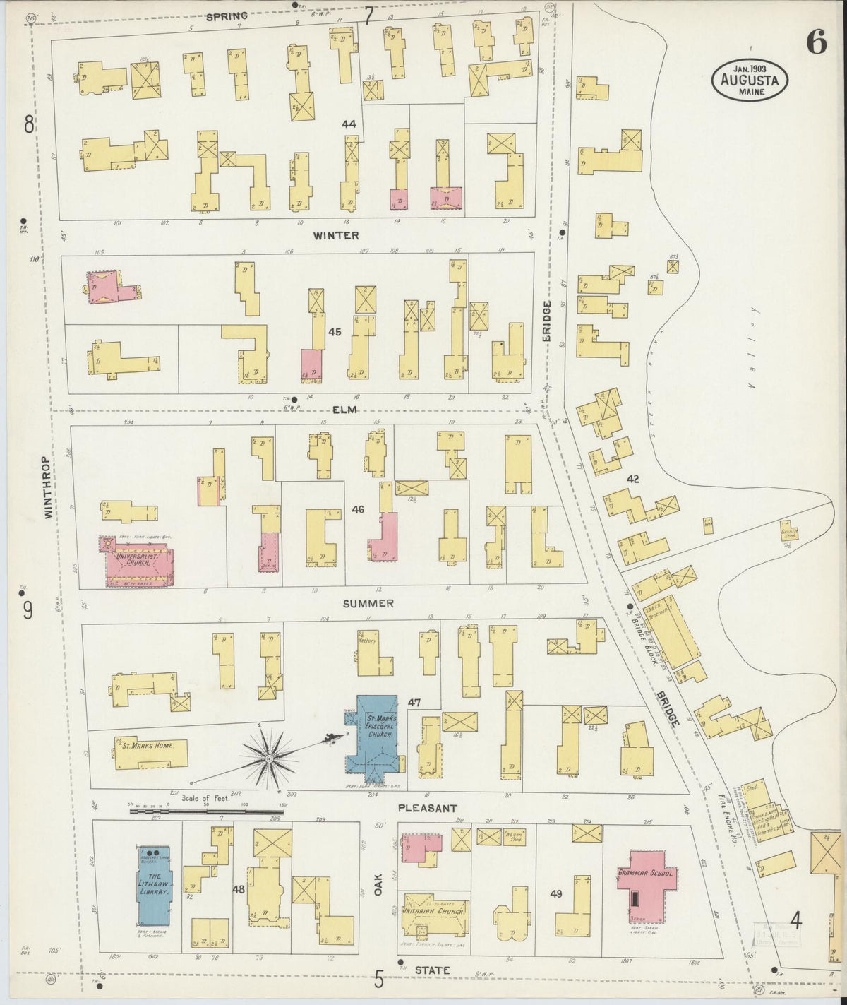 Sanborn Fire Insurance Map from Augusta, Kennebec County, Maine (1903), Sheet #0006 - Complete Map Set gallery image, historic Sanborn map, vintage wall art, Maine Maine