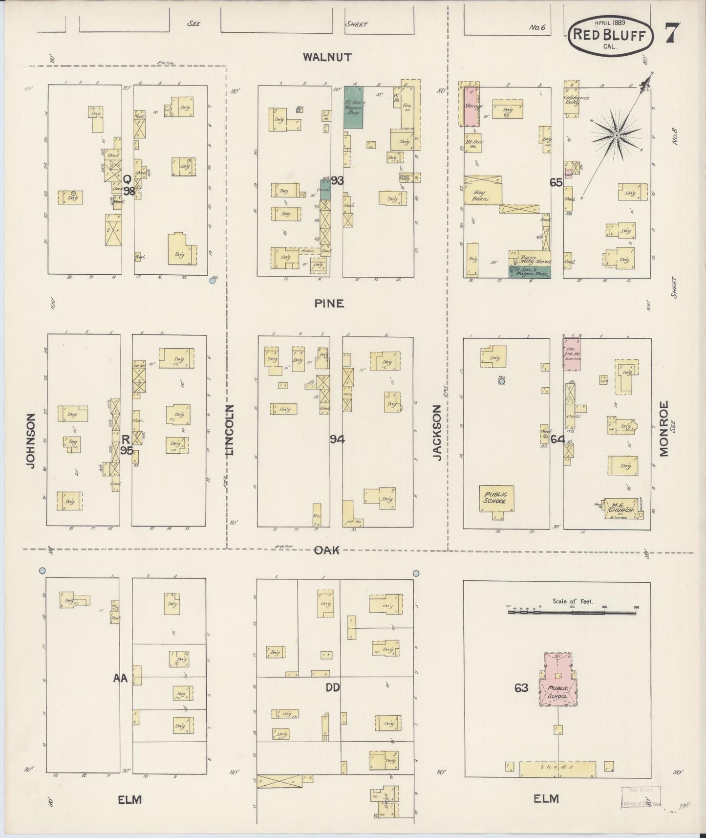 Sanborn Fire Insurance Map from Red Bluff, Tehama County, California (1889), Sheet #0007 - Complete Map Set gallery image, historic Sanborn map, vintage wall art, California California