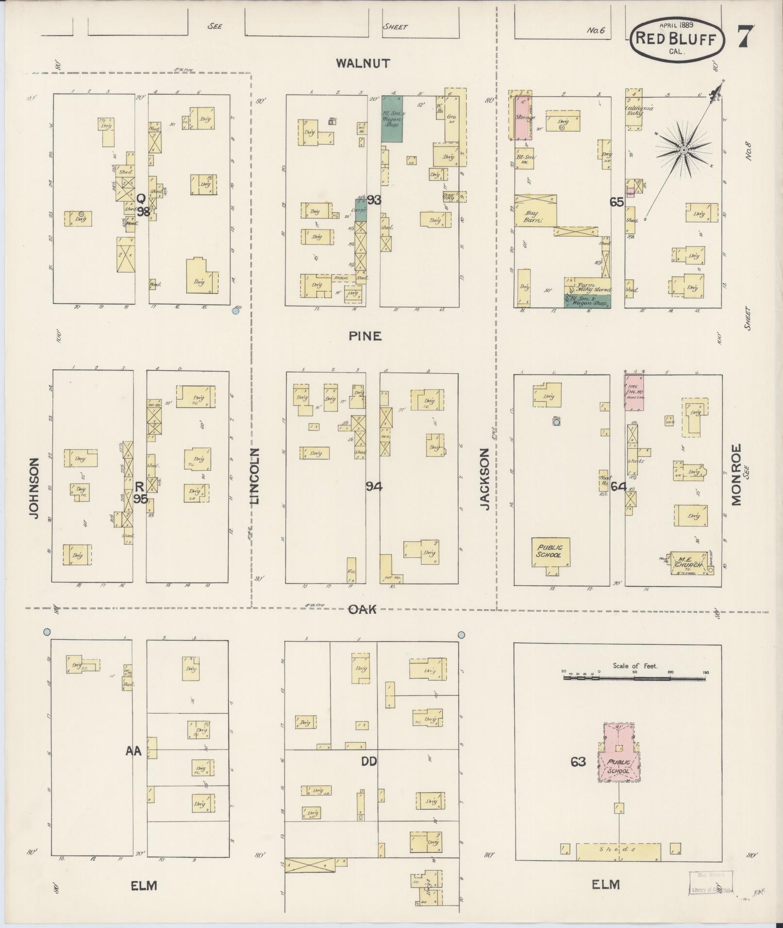 Sanborn Fire Insurance Map from Red Bluff, Tehama County, California (1889), Sheet #0007 - Complete Map Set gallery image, historic Sanborn map, vintage wall art, California California