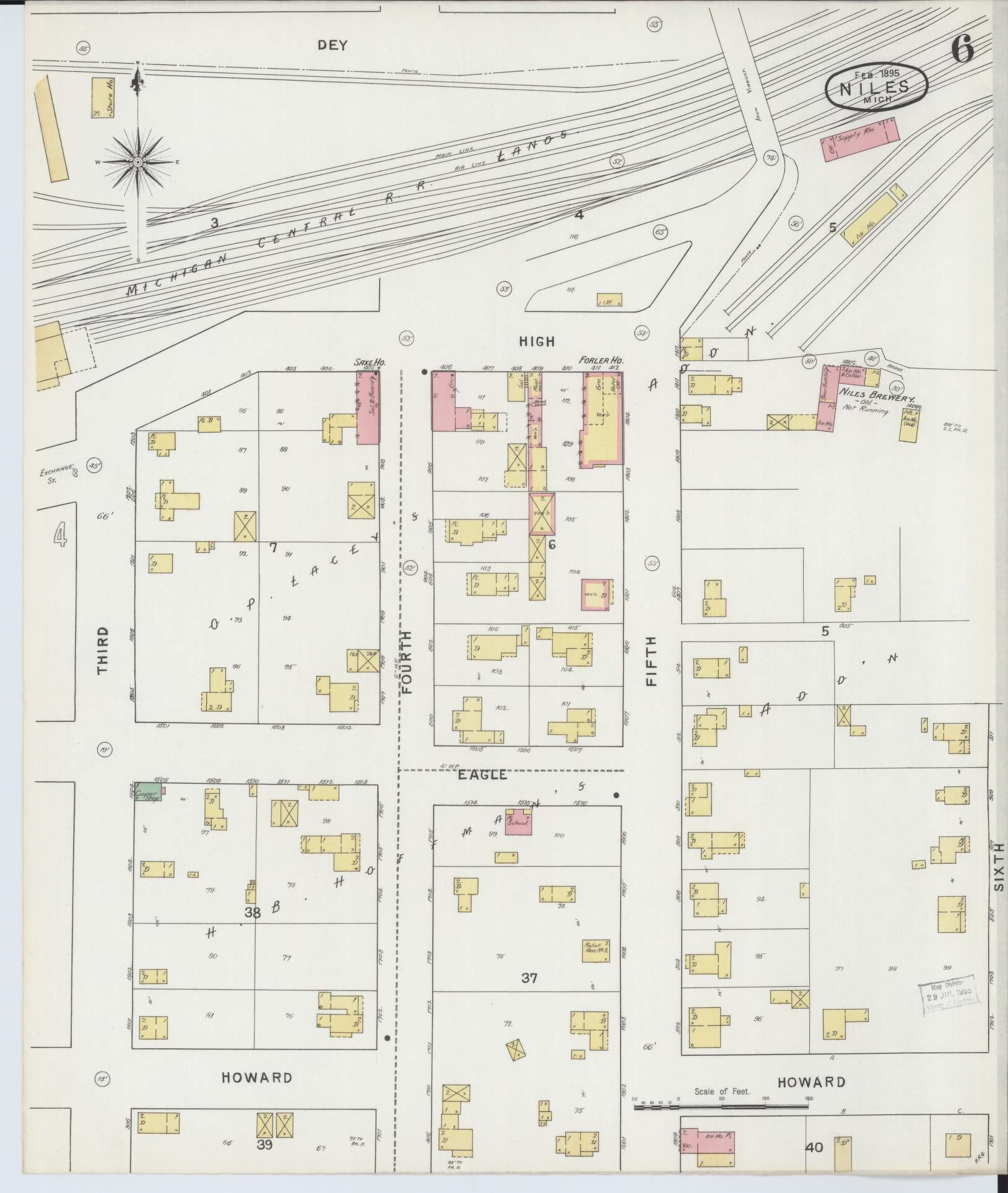 Sanborn Fire Insurance Map from Niles, Berrien County, Michigan (1895), Sheet #0006 - Complete Map Set gallery image, historic Sanborn map, vintage wall art, Michigan Michigan