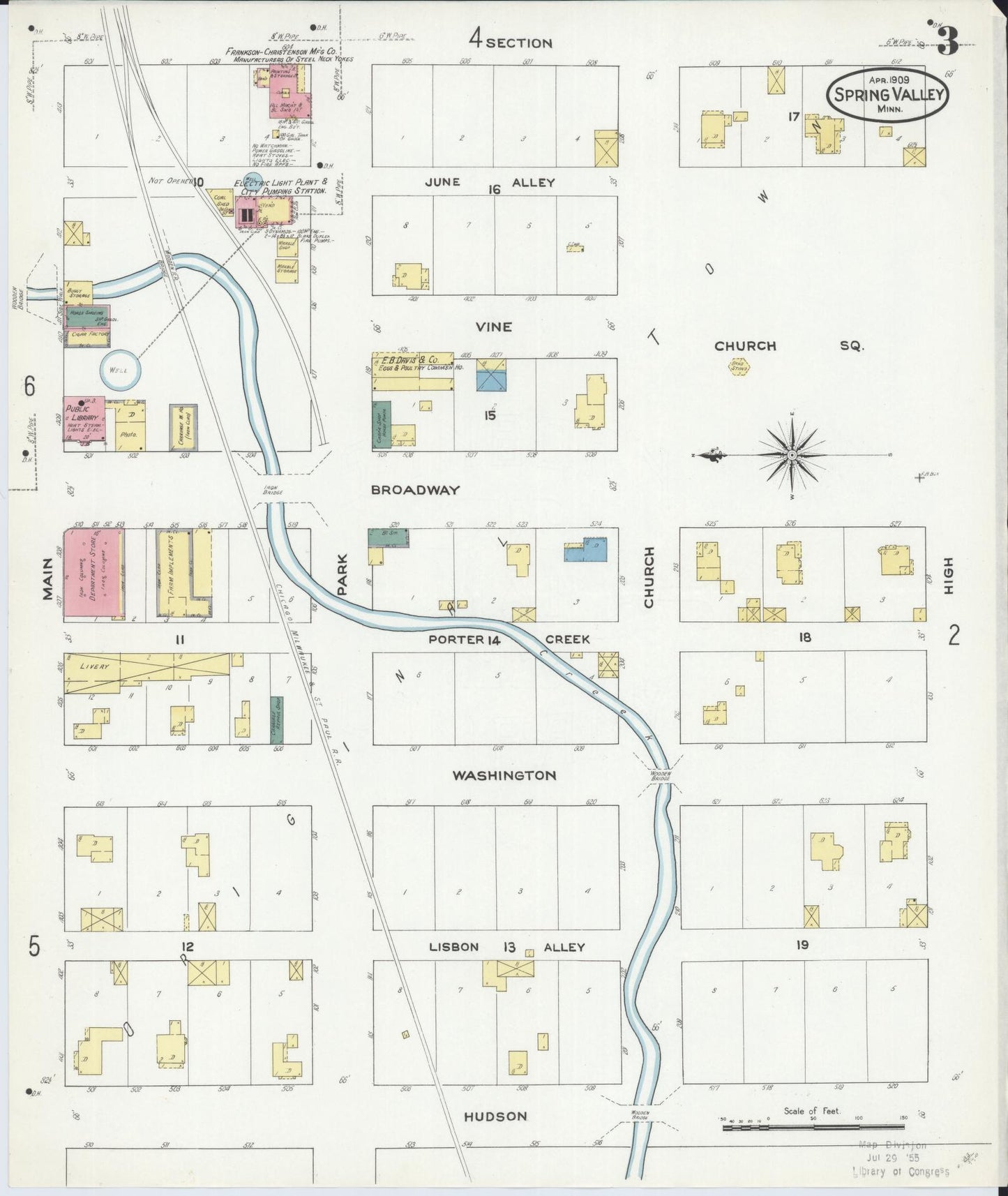 Sanborn Fire Insurance Map from Spring Valley, Fillmore County, Minnesota (1909), Sheet #0003 - Complete Map Set gallery image, historic Sanborn map, vintage wall art, Minnesota Minnesota