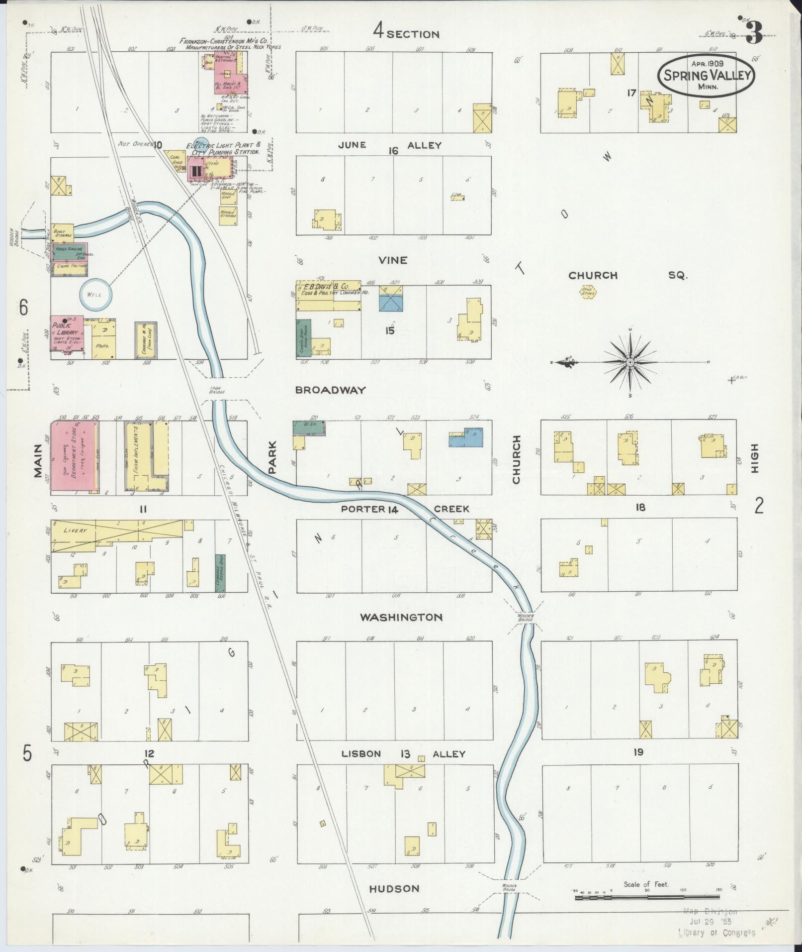 Sanborn Fire Insurance Map from Spring Valley, Fillmore County, Minnesota (1909), Sheet #0003 - Complete Map Set gallery image, historic Sanborn map, vintage wall art, Minnesota Minnesota
