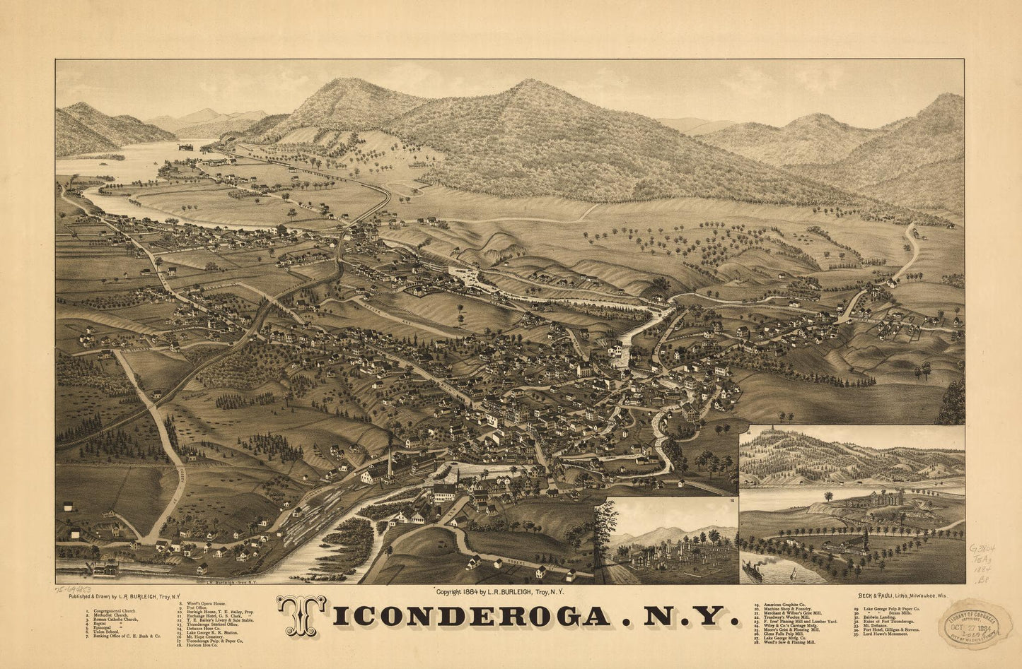 Ticonderoga, N.Y. (1884) – Historic Bird’s-Eye View Panorama Print