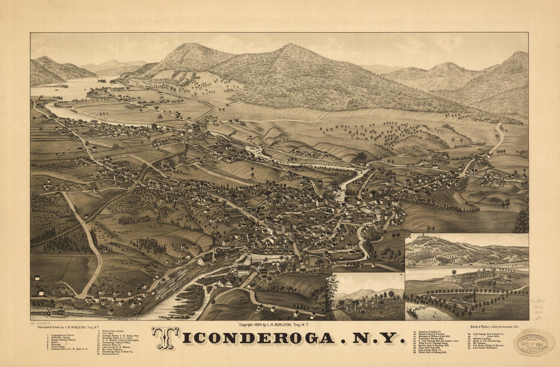 Ticonderoga, N.Y. (1884) – Historic Bird’s-Eye View Panorama Print