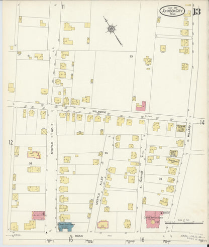 Sanborn Fire Insurance Map from Johnson City, Washington County, Tennessee (1913), Sheet #0013 - Complete Map Set gallery image, historic Sanborn map, vintage wall art, Tennessee Tennessee