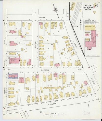 Sanborn Fire Insurance Map from Adrian, Lenawee County, Michigan (1916), Sheet #0006 - Complete Map Set gallery image, historic Sanborn map, vintage wall art, Michigan Michigan