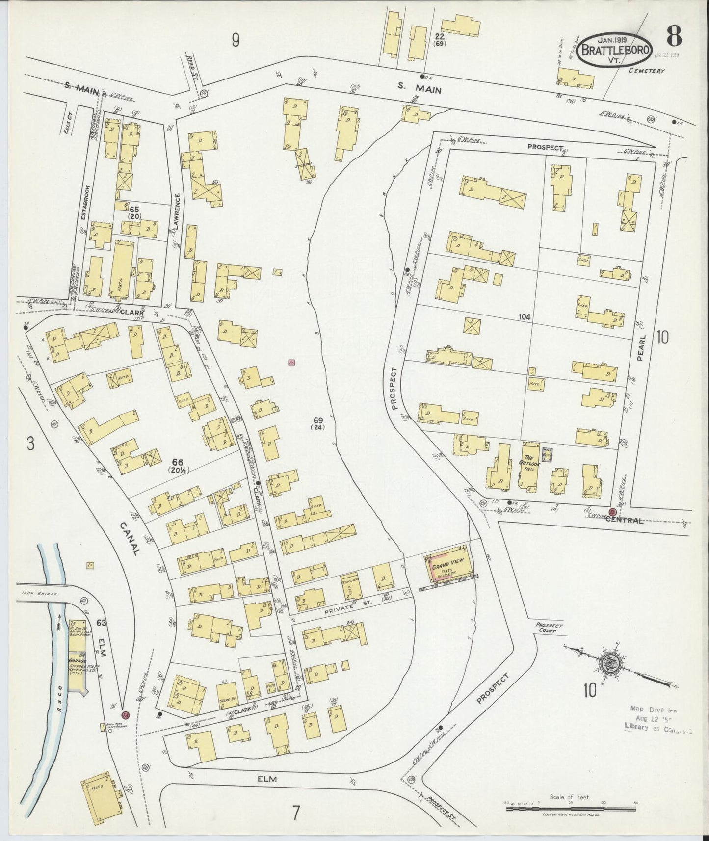 Sanborn Fire Insurance Map from Brattleboro, Windham County, Vermont (1919), Sheet #0008 - Complete Map Set gallery image, historic Sanborn map, vintage wall art, Vermont Vermont