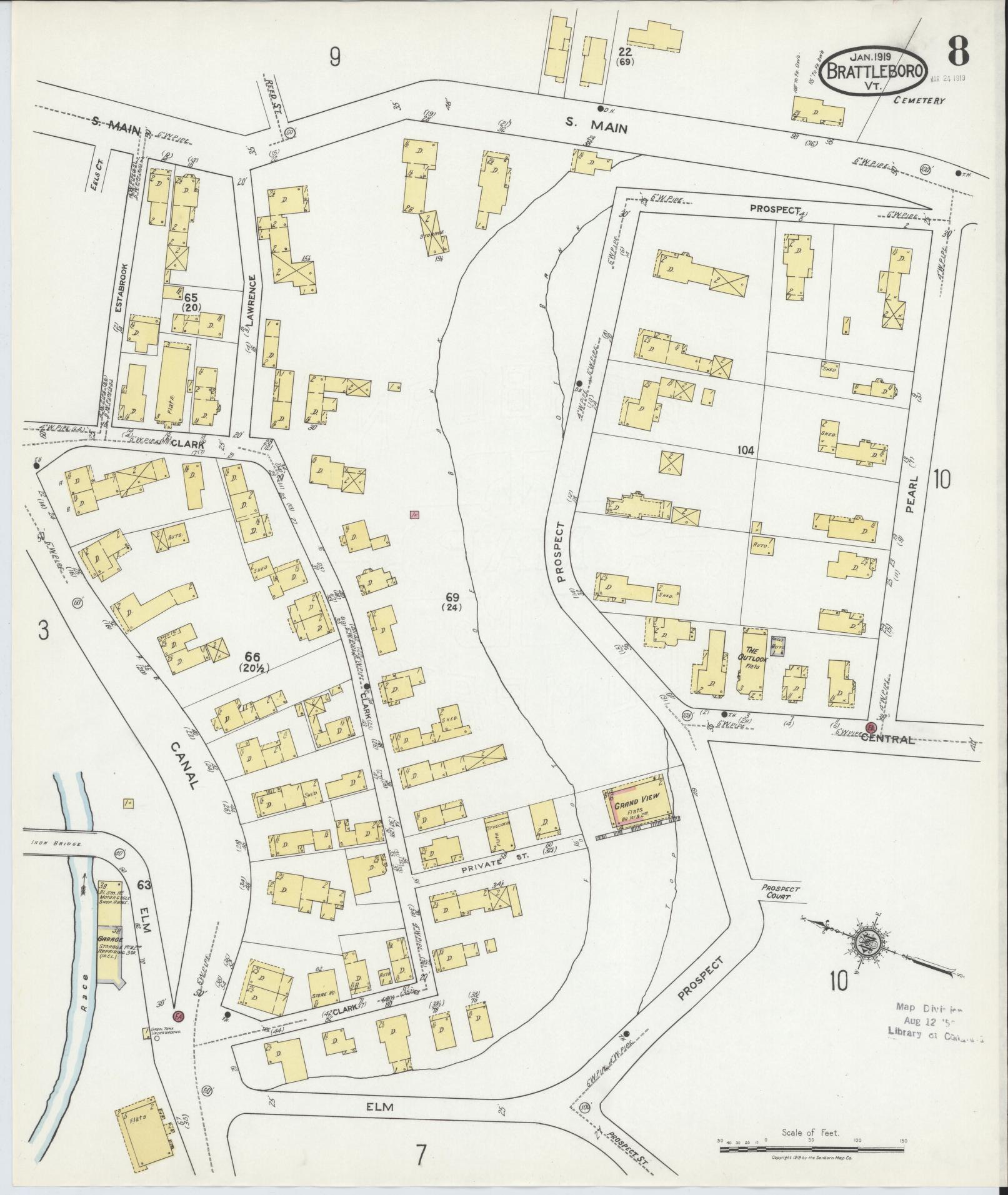 Sanborn Fire Insurance Map from Brattleboro, Windham County, Vermont (1919), Sheet #0008 - Complete Map Set gallery image, historic Sanborn map, vintage wall art, Vermont Vermont
