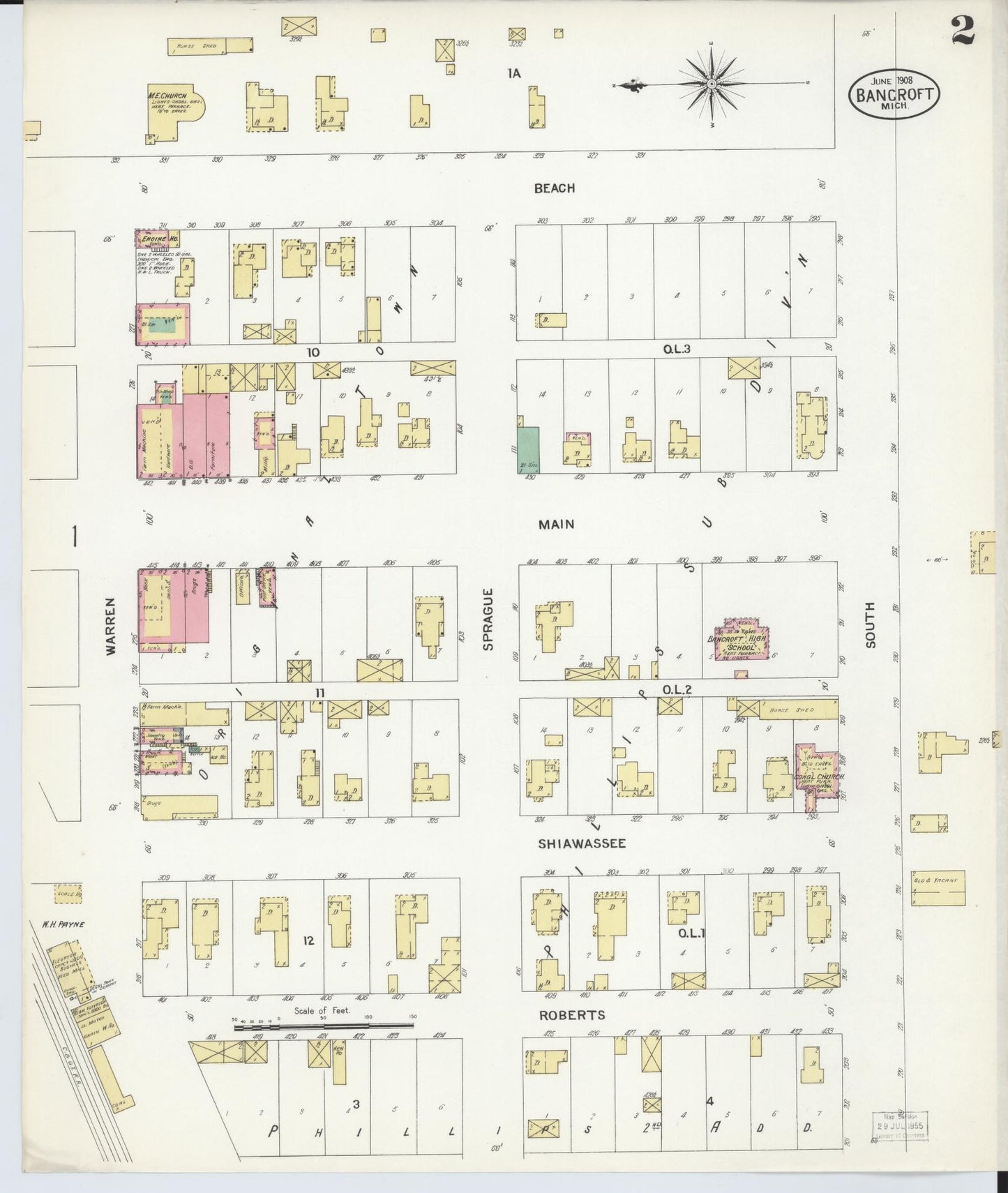 Sanborn Fire Insurance Map from Bancroft, Shiawassee County, Michigan (1908), Sheet #0002 - Historic Sanborn Fire Insurance Map Print, vintage old map wall art, antique decor, genealogy gift, Michigan Michigan map