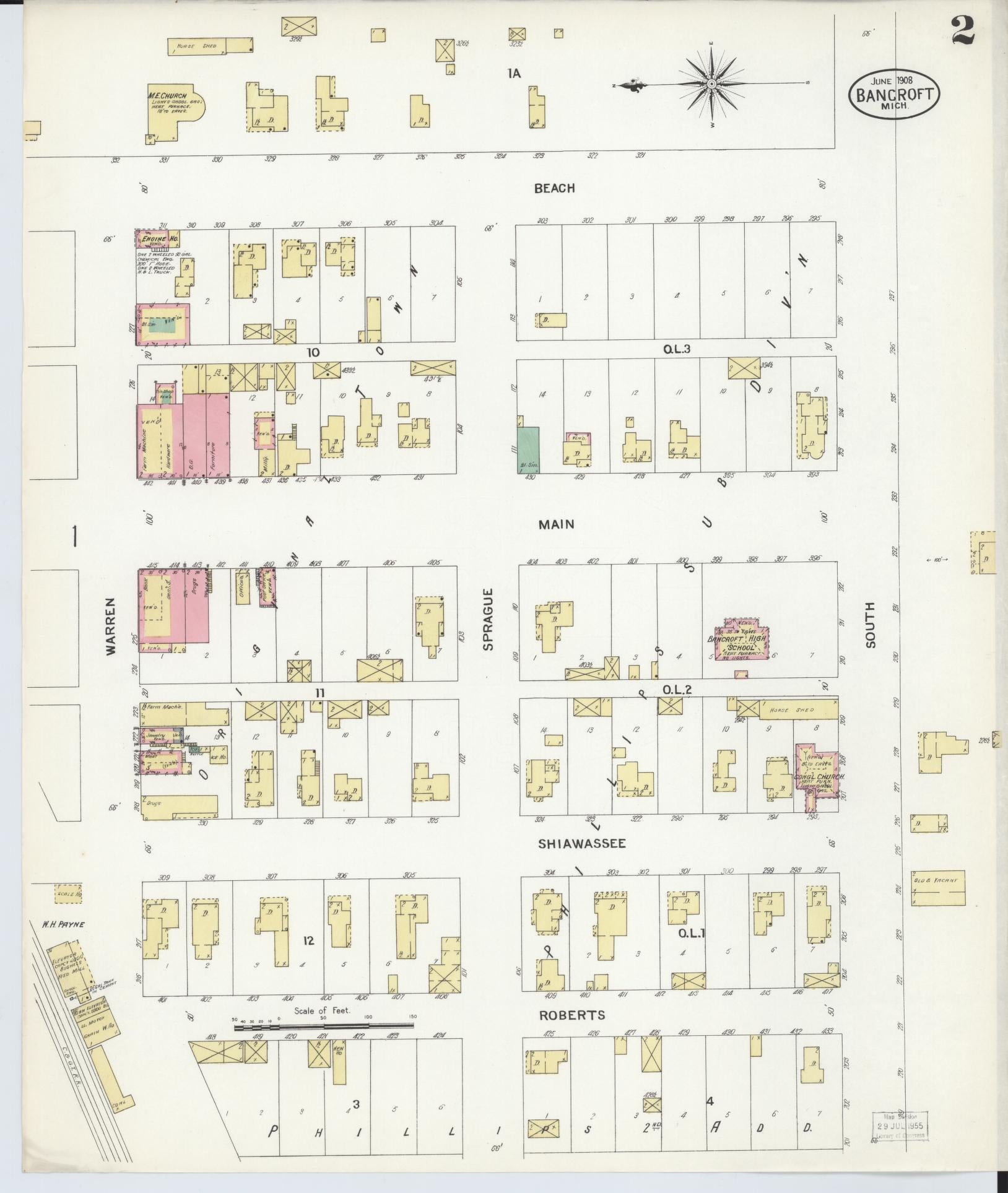 Sanborn Fire Insurance Map from Bancroft, Shiawassee County, Michigan (1908), Sheet #0002 - Historic Sanborn Fire Insurance Map Print, vintage old map wall art, antique decor, genealogy gift, Michigan Michigan map