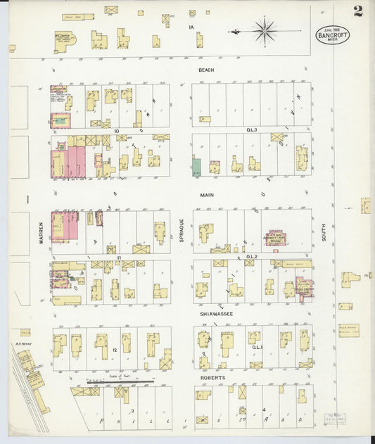 Sanborn Fire Insurance Map from Bancroft, Shiawassee County, Michigan (1908), Sheet #0002 - Historic Sanborn Fire Insurance Map Print, vintage old map wall art, antique decor, genealogy gift, Michigan Michigan map