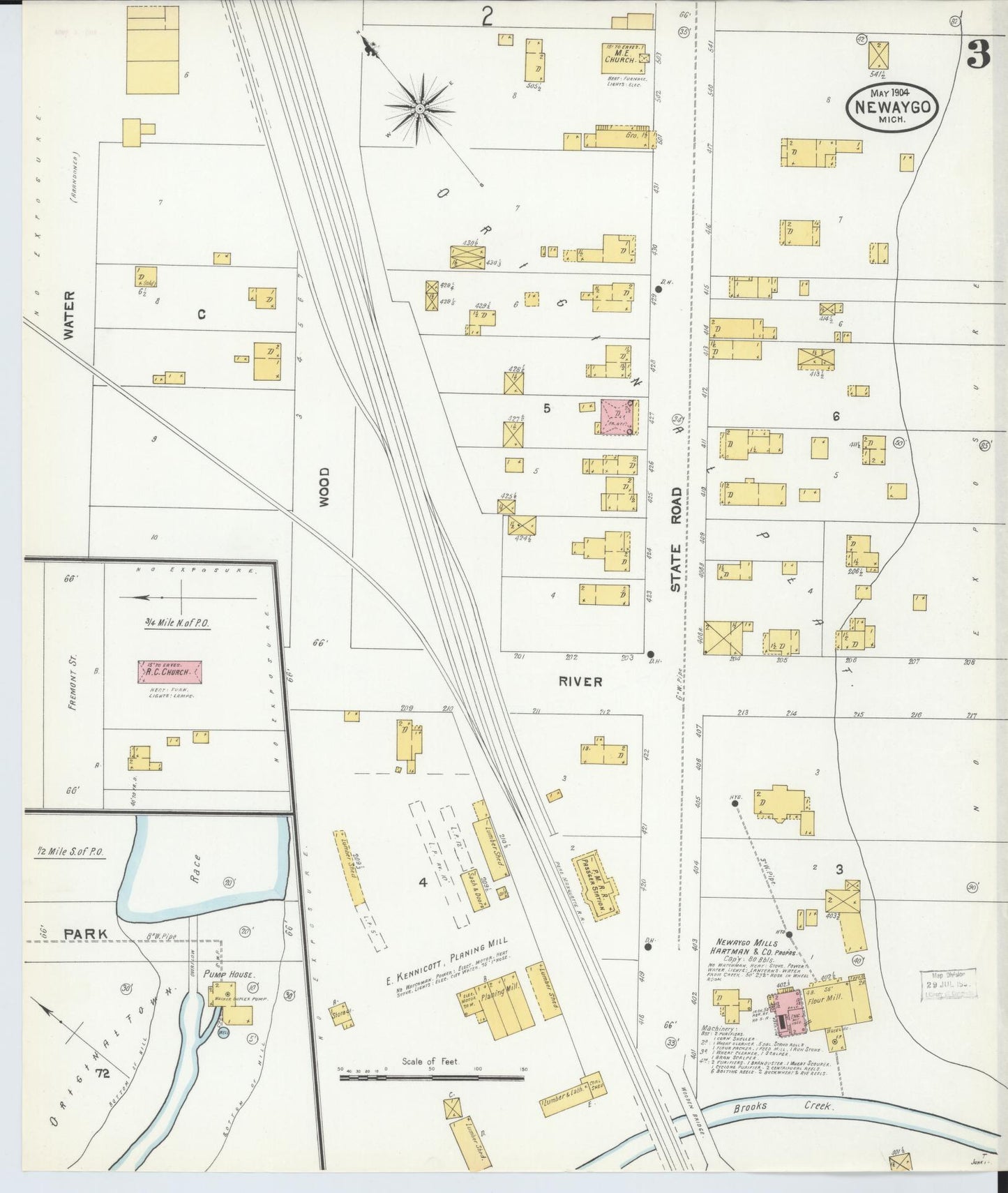Sanborn Fire Insurance Map from Newaygo, Newaygo County, Michigan (1904), Sheet #0003 - Complete Map Set gallery image, historic Sanborn map, vintage wall art, Michigan Michigan