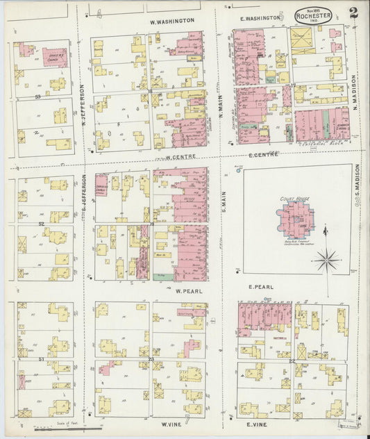 Sanborn Fire Insurance Map from Rochester, Fulton County, Indiana (1895), Sheet #0002 - Historic Sanborn Fire Insurance Map Print, vintage old map wall art, antique decor, genealogy gift, Indiana Indiana map