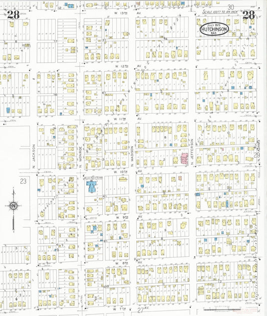 Sanborn Fire Insurance Map from Hutchinson, Reno County, Kansas (1929), Sheet #0029 - Historic Sanborn Fire Insurance Map Print, vintage old map wall art, antique decor, genealogy gift, Kansas Kansas map