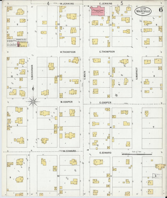 Sanborn Fire Insurance Map from Maryville, Nodaway County, Missouri (1900), Sheet #0006 - Historic Sanborn Fire Insurance Map Print, vintage old map wall art, antique decor, genealogy gift, Missouri Missouri map