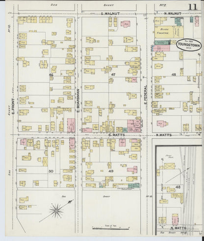 Sanborn Fire Insurance Map from Youngstown, Mahoning County, Ohio (1889), Sheet #0011 - Historic Sanborn Fire Insurance Map Print, vintage old map wall art, antique decor, genealogy gift, Ohio Ohio map