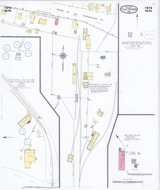 Sanborn Fire Insurance Map from Flat River, Saint Francois County, Missouri (1927), Sheet #0022 - Historic Sanborn Fire Insurance Map Print, vintage old map wall art, antique decor, genealogy gift, Missouri Missouri map