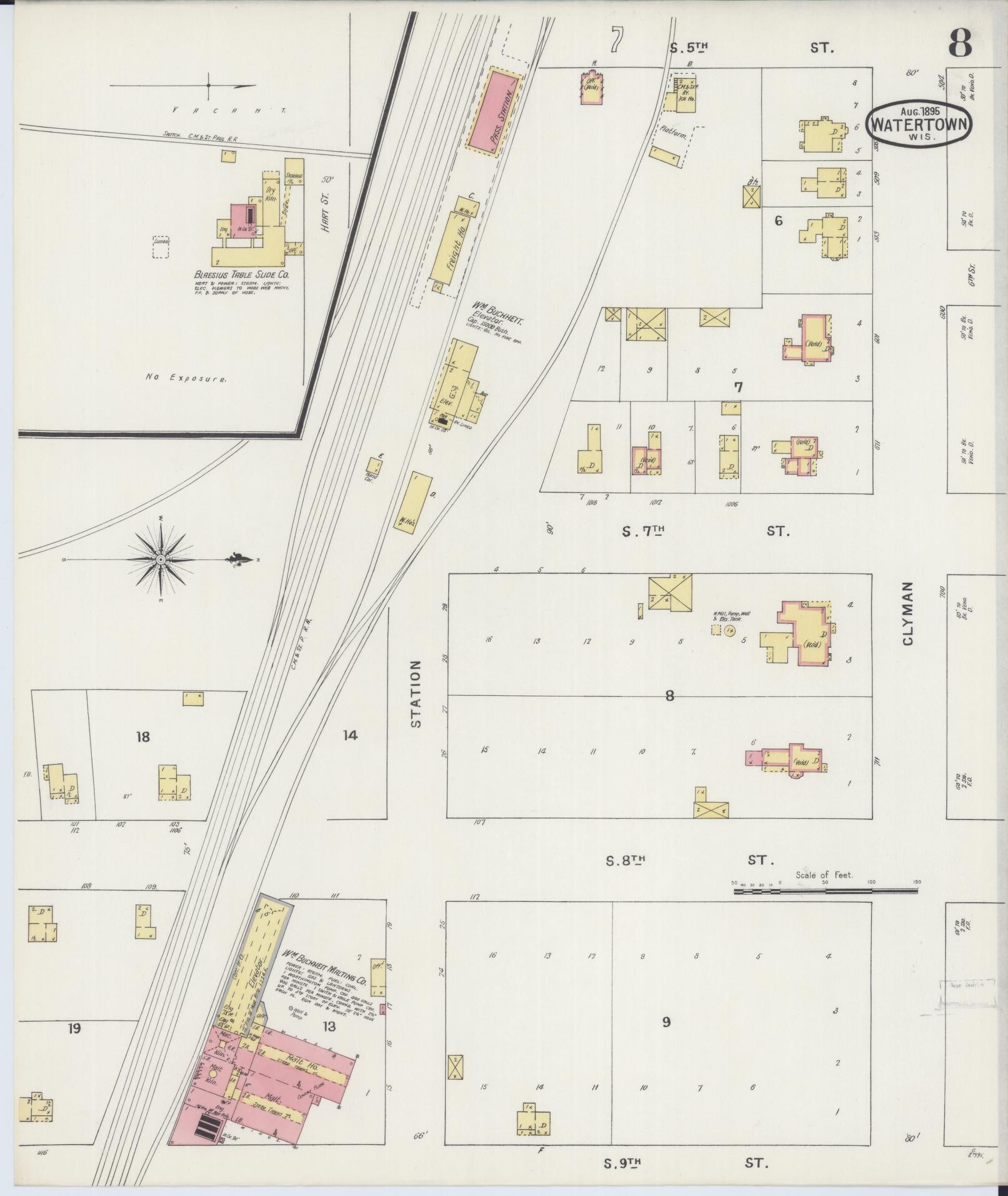 Sanborn Fire Insurance Map from Watertown, Jefferson County, Wisconsin (1895), Sheet #0008 - Complete Map Set gallery image, historic Sanborn map, vintage wall art, Wisconsin Wisconsin