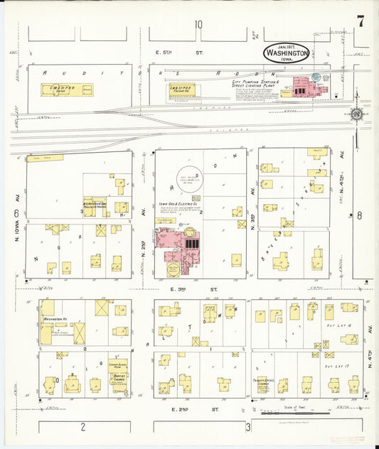 Sanborn Fire Insurance Map from Washington, Washington County, Iowa (1917), Sheet #0007 - Historic Sanborn Fire Insurance Map Print, vintage old map wall art