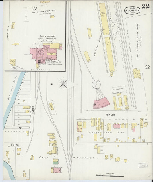Sanborn Fire Insurance Map from Atchison, Atchison County, Kansas (1896), Sheet #0022 - Historic Sanborn Fire Insurance Map Print, vintage old map wall art, antique decor, genealogy gift, Kansas Kansas map