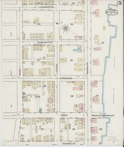 Sanborn Fire Insurance Map from Bristol, Bucks County, Pennsylvania (1886), Sheet #0005 - Historic Sanborn Fire Insurance Map Print, vintage old map wall art, antique decor, genealogy gift, Pennsylvania Pennsylvania map