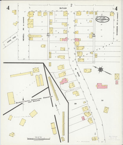 Sanborn Fire Insurance Map from Saint Clairsville, Belmont County, Ohio (1924), Sheet #0004 - Historic Sanborn Fire Insurance Map Print, vintage old map wall art, antique decor, genealogy gift, Ohio Ohio map