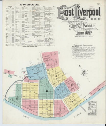 Sanborn Fire Insurance Map from East Liverpool, Columbiana County, Ohio (1897), Sheet #0001 - Historic Sanborn Fire Insurance Map Print, vintage old map wall art, antique decor, genealogy gift, Ohio Ohio map